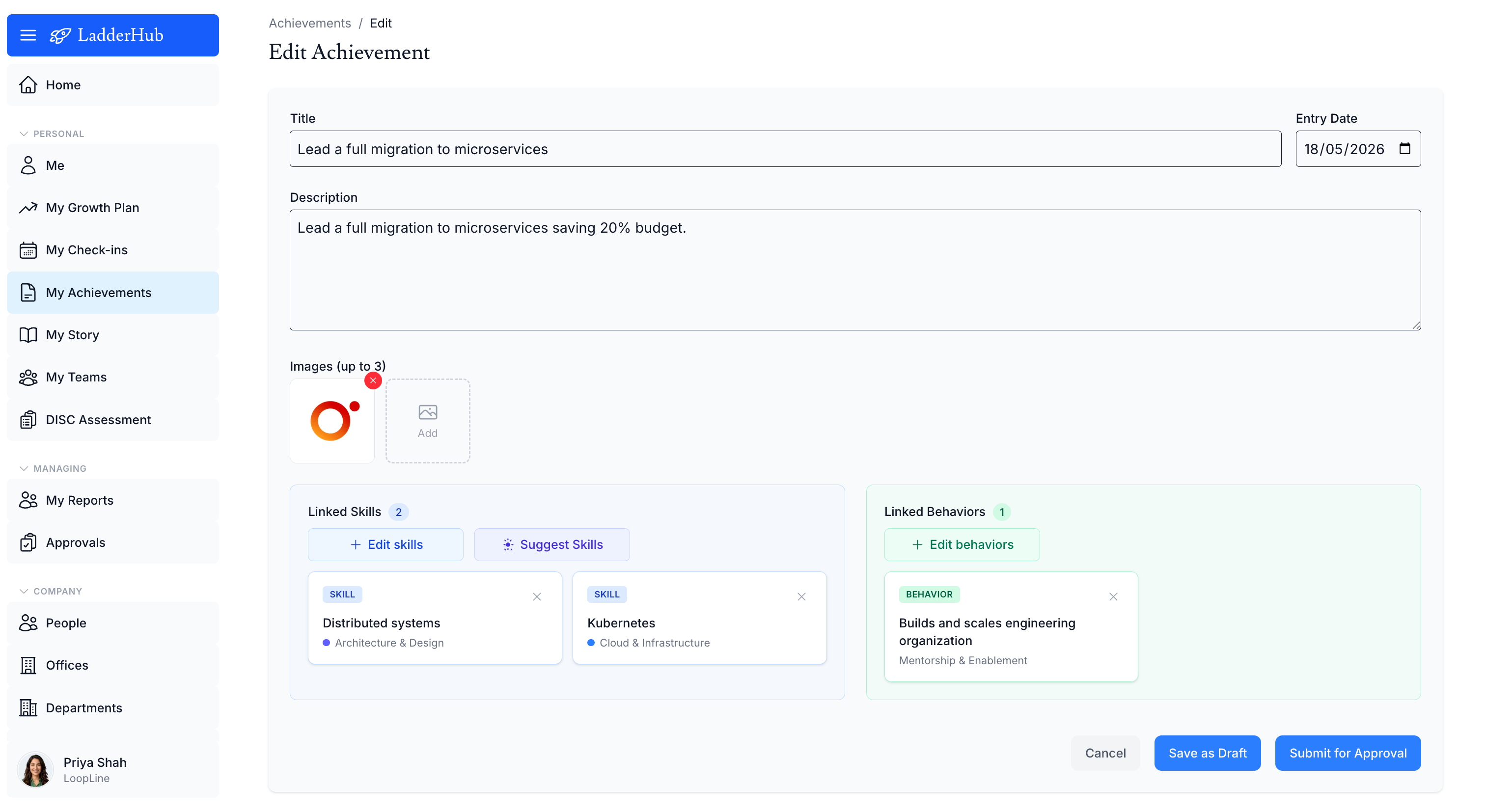 An achievement written in the IMPACT and HOW format with suggested skills